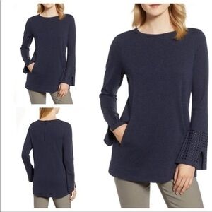 Nic + Zoe Studded Cuff Bell Sleeve Indigo Top